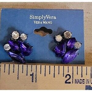 SimplyVera Purple & Clear Rhinestone Stud Earrings Gunmetal Prong Set
